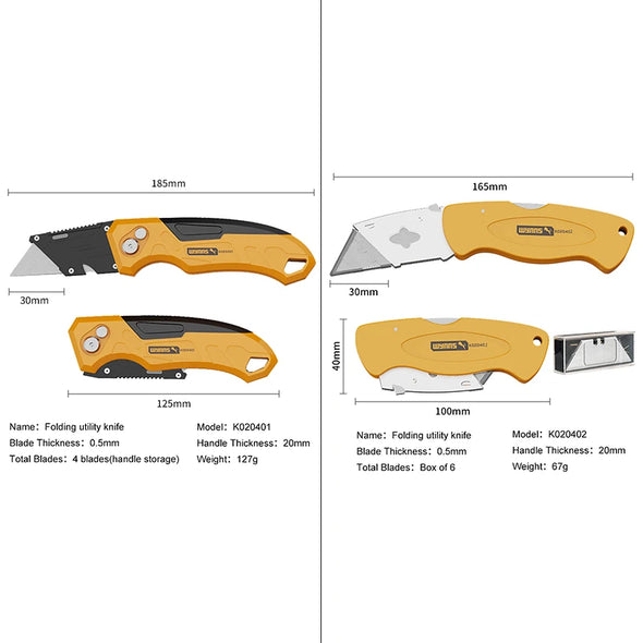 WYNNS Heavy Duty Box Cutter Folding Utility Knife Quick Change Blades SK5 Blades Cutting Tool Cutter for Cartons Cardboard Box