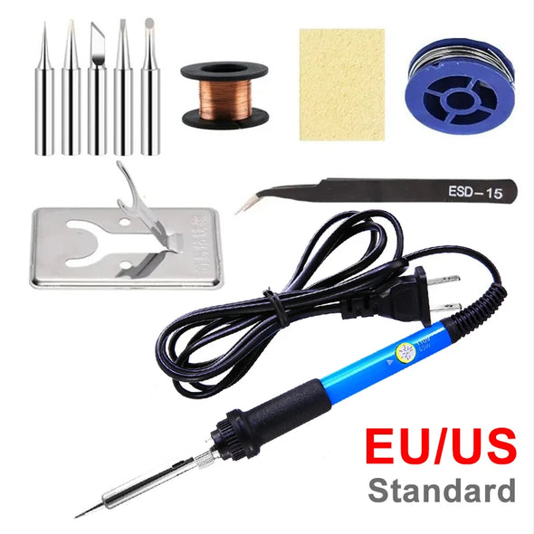 Multi-kit Adjustable Temperature Electric Soldering Iron 220V / 110V 60W Electric Soldering Iron Set Welding Solder Repair Tool