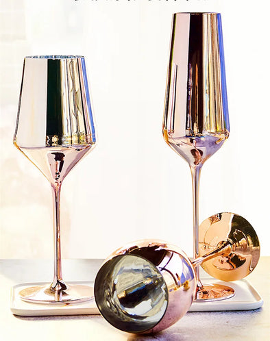 Crystal Rose Gold Wine Glass Champagne Flutes Glasses Whiskey Cocktail Goblet Wedding Party Marriage Wine Kitchen Drinkware Tool