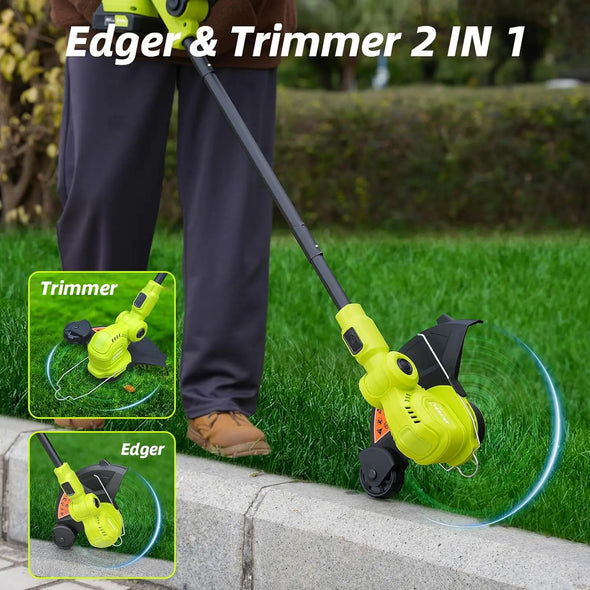 12-inch 20V Cordless String Trimmer with Fast Charger, 2 X 2.0Ah Battery Powered with Auto Line Feed, Lawn Edger with 8 Pcs Gras