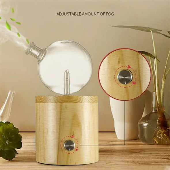 20ML Oil Diffuser Higher Atomizing and Diffusing Efficiency Bamboo Base Glass Nebulizing Essential Aromatherapy Scent for Home