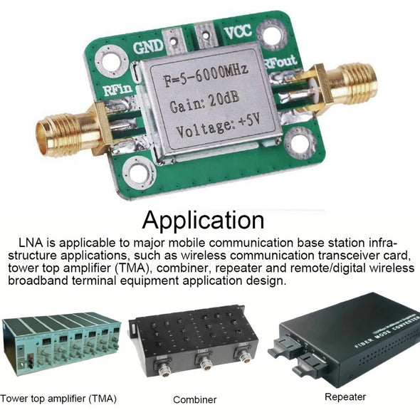 5M-6GHz RF low noise Broadband Signal Amplifier Power Amplifier Gain 20dB VFH UHF SHF 5-6000mhz LNA