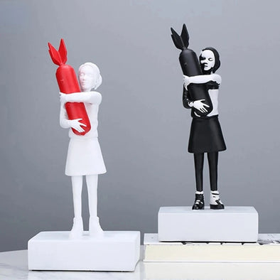 Banksy Hugging Bomb Girl Statue Hugger Hugging Peace Bomb Girl Art Resin Sculpture Street Art Design Ornaments Office Home Decor