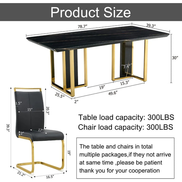 Dining Table Set for 8,with 1.8-inch Thick Faux Marble Table Top＆8 Pu Leather Upholstered Chairs,dinning tables sets