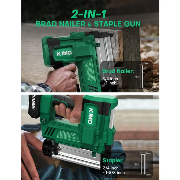 18 Gauge Nail Gun Battery Powered w/ 2 X 2.0 Battery & Charger, 2 in 1 Cordless Brad Nailer/Electric Stapler, Adjustable Depth