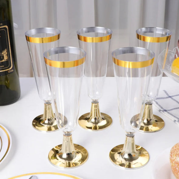 20PCS Luxurious High Quality Champagne Flutes Plastic Disposable Glasses Wine Glasses Toasting Wedding Party Cocktail Cup