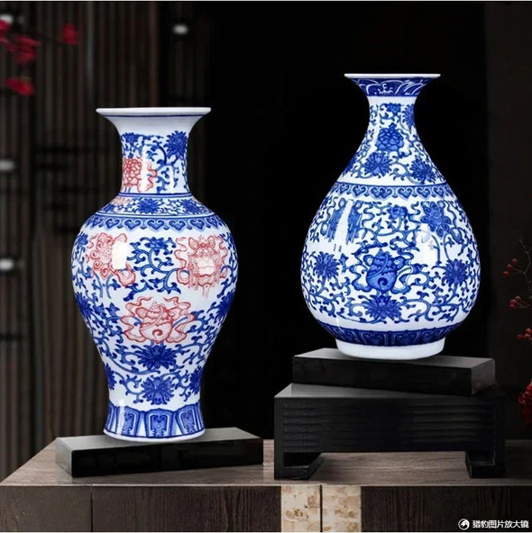 Chinese Jingdezhen Blue And White Ceramic Vase Ornaments Home Livingroom Furnishing Crafts Cafe Office Store Accessories Decor