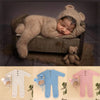 2Pcs Photography Props for Baby Boy Girls Unisex Jumpsuit Bear Ear Hat Footed Romper Newborn Photoshooting Accessories W3JF