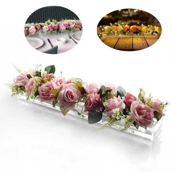 Clear Acrylic Flower Vase Rectangular Floral Centerpiece Dining Table Floral Arrangements Wedding Decorative flower pot gift