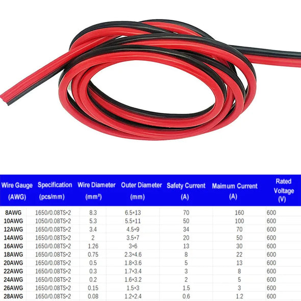 Super Soft 2 Pin Red and Black Silicone Cable 28awg 26awg 24 22 20 18 16 14 12awg 10awg 8awg High Temperature Tinned Copper Wire