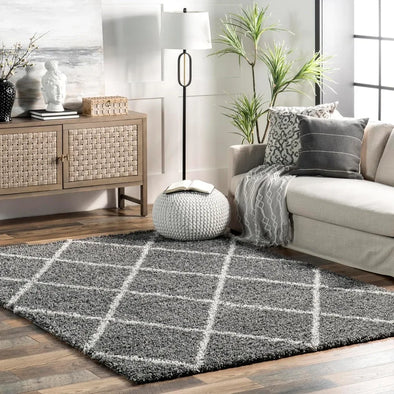 Tess Moroccan Shag Area Rug - 9x12 Shag Area Rug Modern/Contemporary Dark Grey/Ivory Rugs