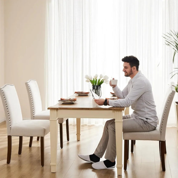 Dining Chairs Set of 6, Upholstered Parsons Chairs with Nailhead Trim and Wood Legs, Kitchen Side Chair for Living Room