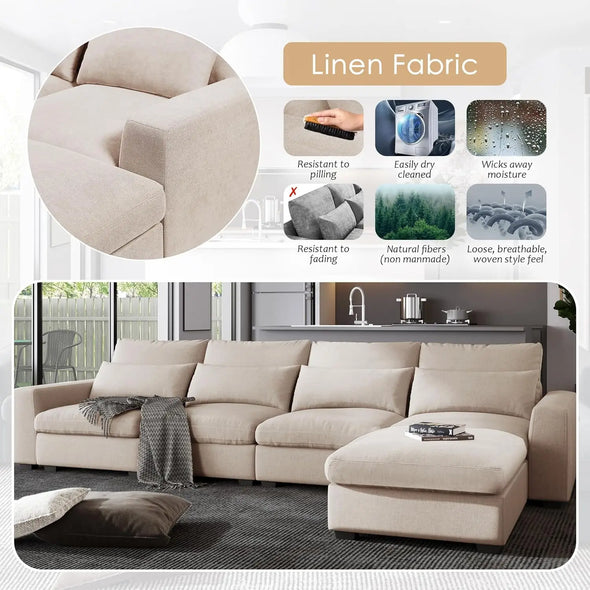 Modern Upholstered Sectional Sofa Set,Modular L Shaped Sectional Living Room Sofa Set,Convertible Couch with Reversible Chaise