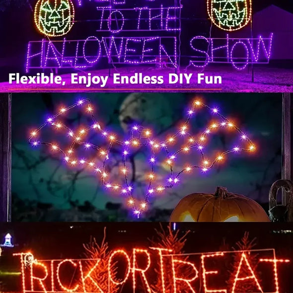 120 LED 39.37ft Orange Lights, Orange & Purple Halloween Lights, Purple Solar Halloween Lights 8 Modes, Outdoor Twinkle