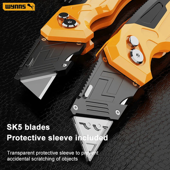 WYNNS Heavy Duty Box Cutter Folding Utility Knife Quick Change Blades SK5 Blades Cutting Tool Cutter for Cartons Cardboard Box