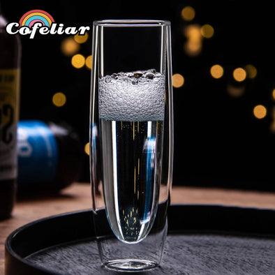 150ml Double Wall Heat Resist Champagne Glasses Set Glass Cup Stemless Sparkling Wine Glasses Transparent Wine Flute for Wedding