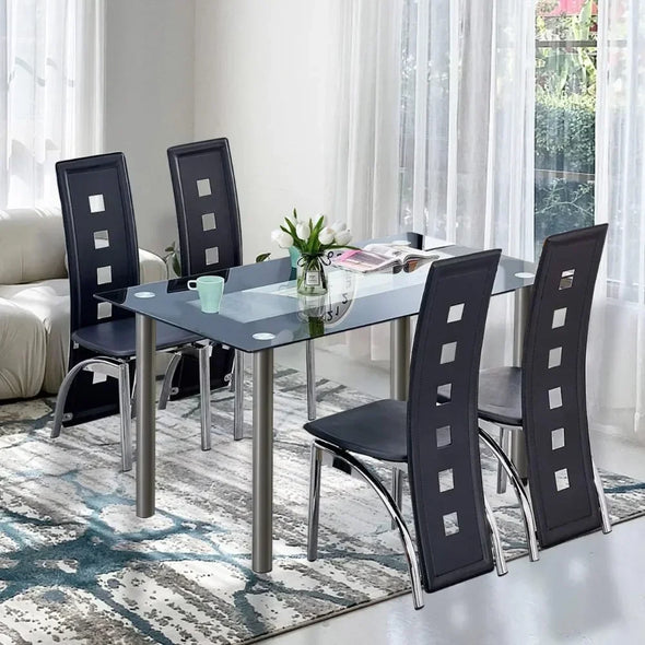 4-person Dining Table Set, Small Tempered Glass Dining Table, Kitchen Table and Chair Set Suitable for Small Spaces