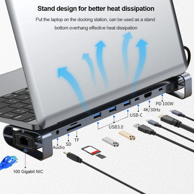 10 in 1 USB Hub Dock AUX HD-compatible VGA Adapter USB C Laptop Docking Station USB 3.0 5Gbps Data Ports for Macbook Huawei