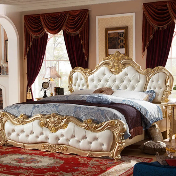 European Princess Luxury Bed Modern Drawers Elegant Villa Comferter Bed King Size Cama Matrimonial Bedroom Set Furniture