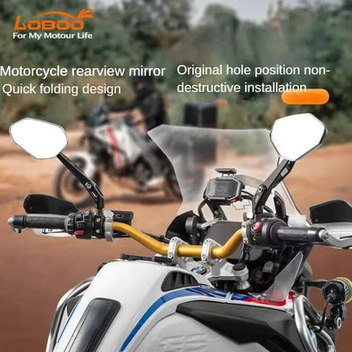 LOBOO Motorcycle Folding Rearview Mirror Large Field of View Ultra-wide Angle Reflector Reverse Mirror Moto Accessories