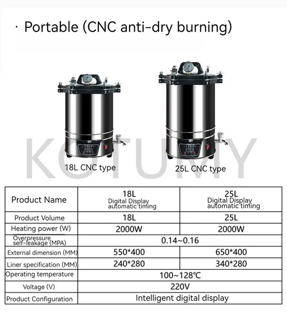 12L/18L/25L Portable Pot Sterilization Autoclave LCD Automatic High Temperature Pressure Steam Sterilizer Pots