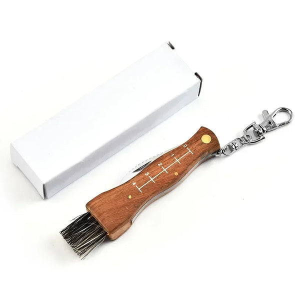 Multifunctional stainless steel folding  brush outdoor mini mushroom knife EDC wooden handle sharp camping hunting survival