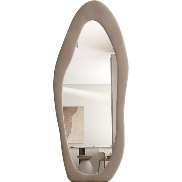 63" X 24" Wavy Floor Mirror, Flannel Wrapped Frame Irregular Large Wall Mirror,Hang Or Lean Against The Wall,Full Length Mirrors