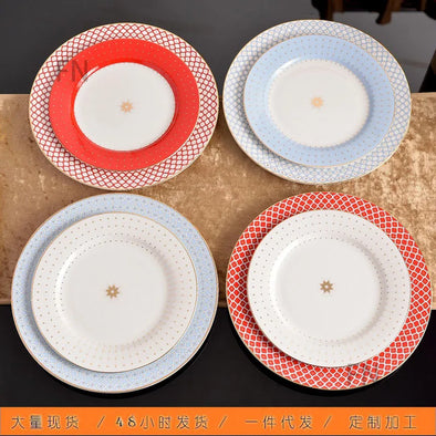 2-Piece Western Cuisine Plate Ceramic Hotel Restaurant Steak Plate Phnom Penh Breakfast Dessert Dishes and Plates Sets