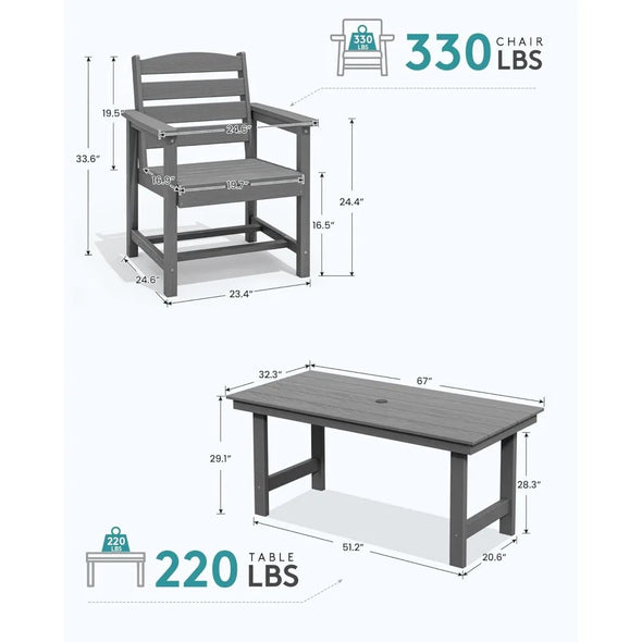 Table and Chair Set, 7-Piece Outdoor Dining Table Sets with Umbrella Hole Cut-Out Table and 6 Chairs, Gray Dinning Tables Sets