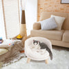 Luxury Cat Bed Soft Warm Plush Fabric Pet Nesting Chair Bed Stool Wood Legs with Cushion Pad Washable Waterproof for Small Pets