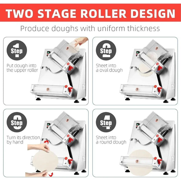 370W Electric Pizza Dough Roller, Stainless Steel, Suitable for Noodle