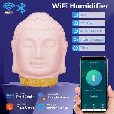 WiFi smart Control Air Humidifier Aroma Essential Oil Diffuser 7 Colors LED Night Light Cool Buddha Mist Maker Aromatherapy Home