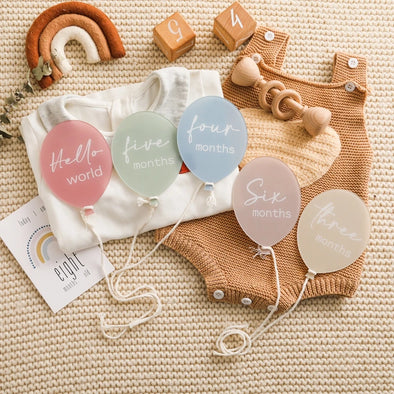 13pcs Baby Acrylic Balloon Milestone Cards Number Monthly Memorial Photography Accessories For 0-12 Months Newborn Birth Gift