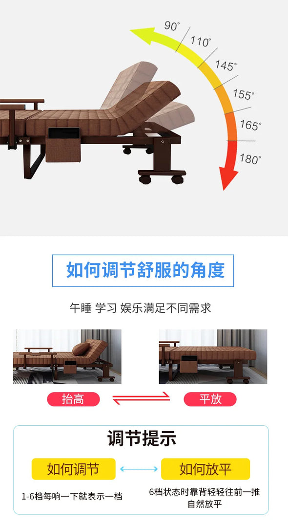 Folding bed, siesta, single office, siesta, simple bed, household double recliner, portable walking hospital, escort