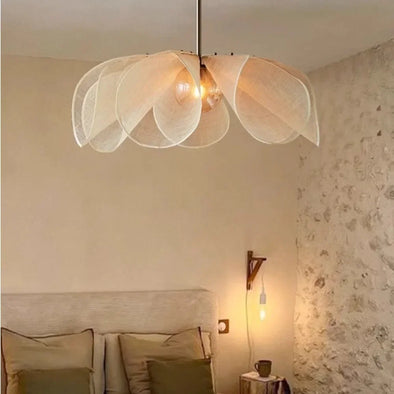 Japanese Wabi Sabi Flower Chandelier French Fabric Modern Ceiling Pendant Lights Living Bedroom Home Decor Lighting Hanging Lamp