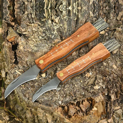 Multifunctional stainless steel folding  brush outdoor mini mushroom knife EDC wooden handle sharp camping hunting survival