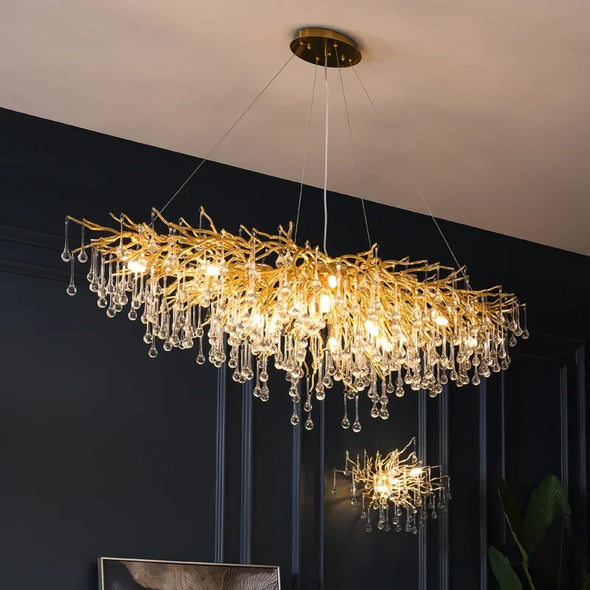 Gold Water Drop Luxury Ceiling Chandeliers Modern Branches Lustre Living Dining Room Hotel Hall Decor Pendant Lights Suspension