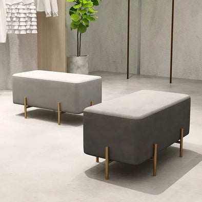 Nordic Square Fabric Stool Gold Metal Small Stools Modern Footstool Shoes Store Bedroom Bench Dining Chairs Vanity Sofa Ottoman