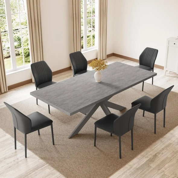 6-8 person expandable metal frame wooden rectangular dining table and 6 cushioned chairs for free delivery