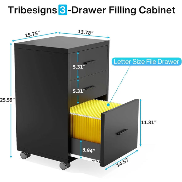 83" L-Shaped Executive Desk, Large Office Desk with 3-Drawer Mobile File Cabinet, Industrial Computer Desk with Storage Drawers