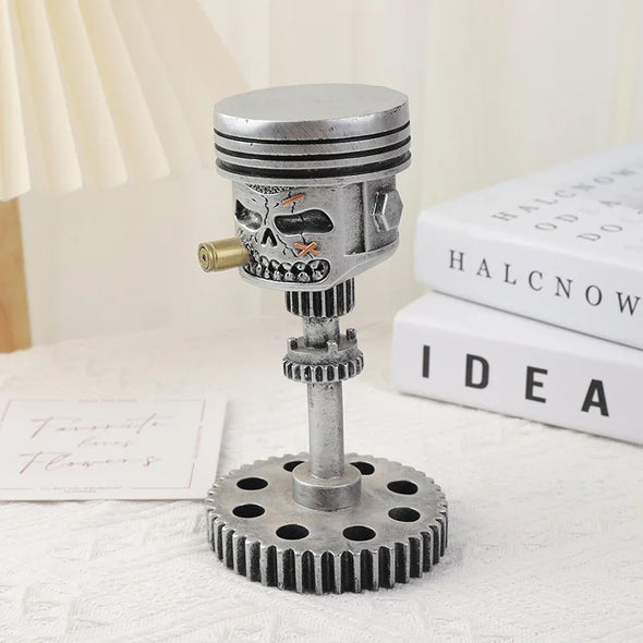 Carving Piston Skull Face Sculpture Mechanical Punk Resin Figurine Art Ornaments Creatives Funny Office Home Table Decorations