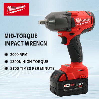 Milwaukee Mid-Torque Impact Professional Wrench 18V Lithium Battery Electric Cordless High Speed Car Truck Repair Power Tools