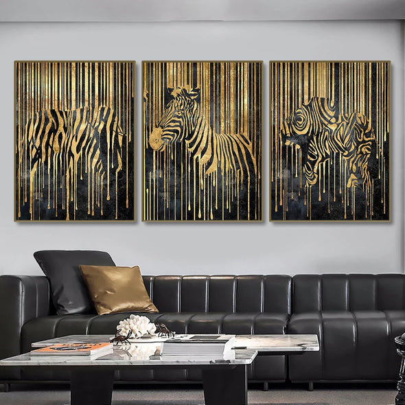 Black Golden Wall Art Canvas Painting Abstract  Lines Artwork Tiger Lions Elephant Animal Poster Prints Pictures For Home Decor