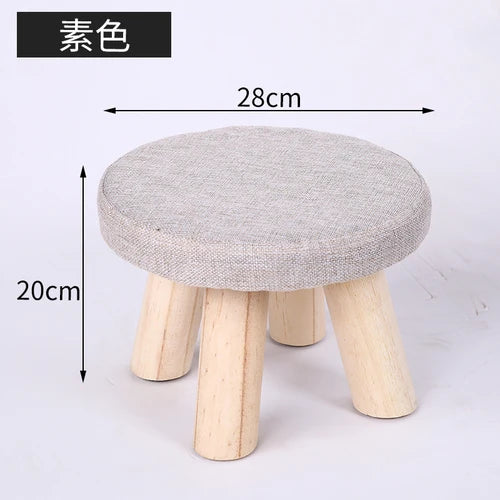 Bedroom furniture Small Stool Wooden Ottomans with Linen Cotton Cover Dining Benches Home Furniture SofaRound chair