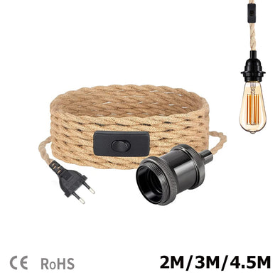 WELTIG 4.5M Twist Hemp Rope Pendant Light with E26/E27 Socket