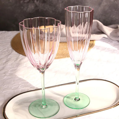 1 Piece Vintage Floral European Flower Style Pink Top Green Bottom Glass Goblet Red Wine Glasses Champagne Flute Glass Cup