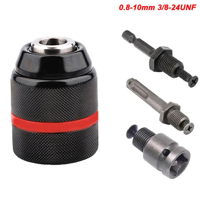 0.8-10mm Threaded Keyless Metal Drill Chuck, Hex Shank/SDS/Square Quick Grip Adapter, Chuck for Drill Bit Screwdriver Tap&Socket