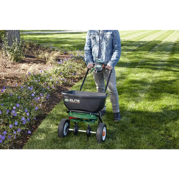 Scotts Elite Spreader for Grass Seed, Fertilizer, Salt, Ice Melt, Durable Push Spreader Holds up to 20,000 sq.ft. Product