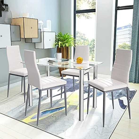 5 Piece Dining Table Set, White