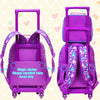 3PCS Rolling Backpack for Girls Kids Roller Wheels Bookbag with Lunch Bag Pink Fishtail Glow-in-the-dark Function